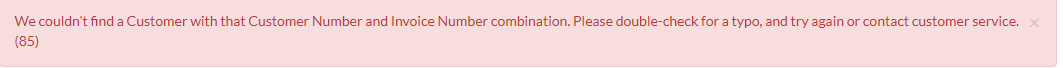 Signup error for Customer/Invoice Number